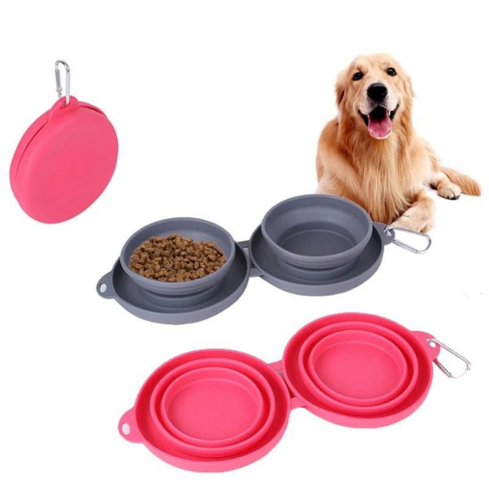 Rubber Foldable Double Bowl Pet Feeding Bowl Pets Supplies Dog Cat Bowls 1