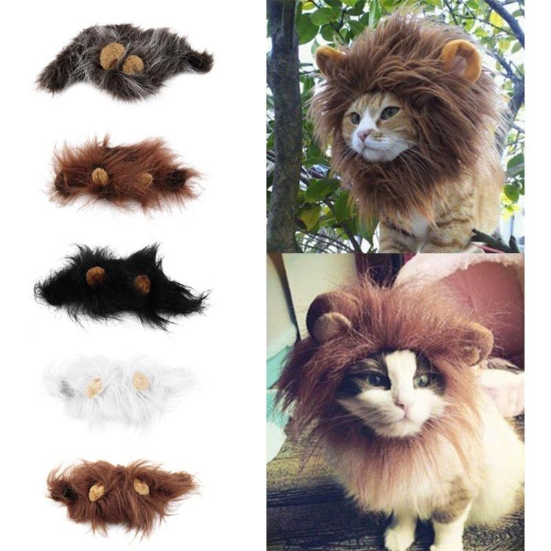 Funny Pet Hat For Small Dogs Cats Hat Emulation Lion Hair Mane Ears Head Cap Scarf Pet Halloween Festival Costume 1