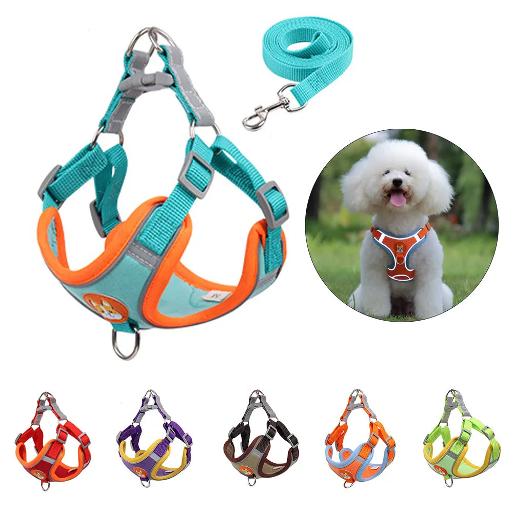 New Dog Leash And Harness Set Pet Dog Harness And Leash Set Adjustable Puppy Cat Harness Vest Reflective Walking No Pull Lead Leash For Small Dogs Chihuahua 1
